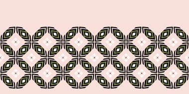 El çizilmiş kabile mozaik yorgan sınır deseni. Vektör sorunsuz arka plan. Simetri geometrik seramik karo illüstrasyon. Trendy retro geo 60sstyle ev dekorasyonu, dekoratif kapitone şerit kenar döşeme. 