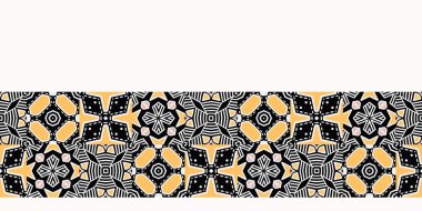 Kalın el çizilmiş patchwork yorgan geo. Vektör kenarlığı deseni sorunsuz arka plan. Simetri geometrik soyut illüstrasyon. Trendy retro 1960'ların tarzı ev dekorasyonu afiş, dekoratif moda döşeme mozaik 