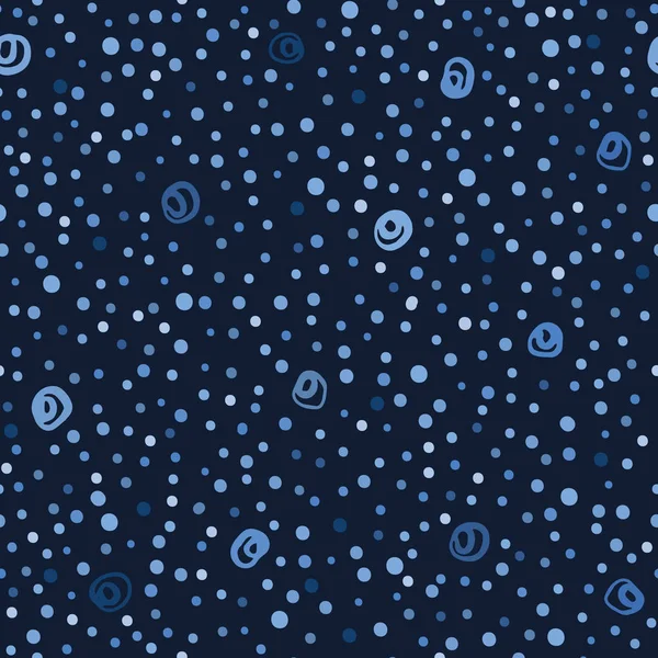 Indigo blauw abstracte organische Dotty ring cirkels. Vector patroon naadloze achtergrond. Hand getekende getextureerde stijl. Polka dots gooide illustratie. Trendy Home decor, mannen shirting mode print, behang. — Stockvector