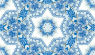 Soyut renkli kaleydoskop dikişsiz desen. Geometrik çiçek vektör arka plan. Mozaik azulejo mandala grafik swatch. Süs dekoratif desenli karo. Ev dekor şal, delft mavi duvar kağıdı