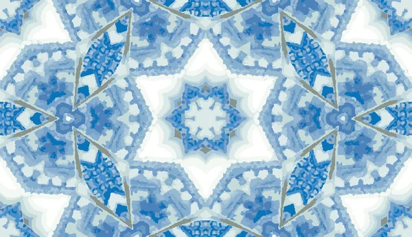 Abstrakcyjny kolorowy Kalejdoskop bezszwowe wzór. Geometryczne tło wektorowe kwiatowe. Mozaika azulejo Mandala grafika próbki. Ozdobne dekoracyjne płytki wzorzyste. Home Decor Wrap, Delft niebieskie Tapety — Wektor stockowy