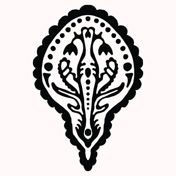 Paisley florale Volkskunst grafisches Gestaltungselement. handgezeichnetes nordisches Linolschnittmotiv. schwarzer folkloristischer Clip Art Büroausschnitt. Bohemian Indian Style. nordische Blatt-Tätowierung. line art florieren skizze — Stockvektor