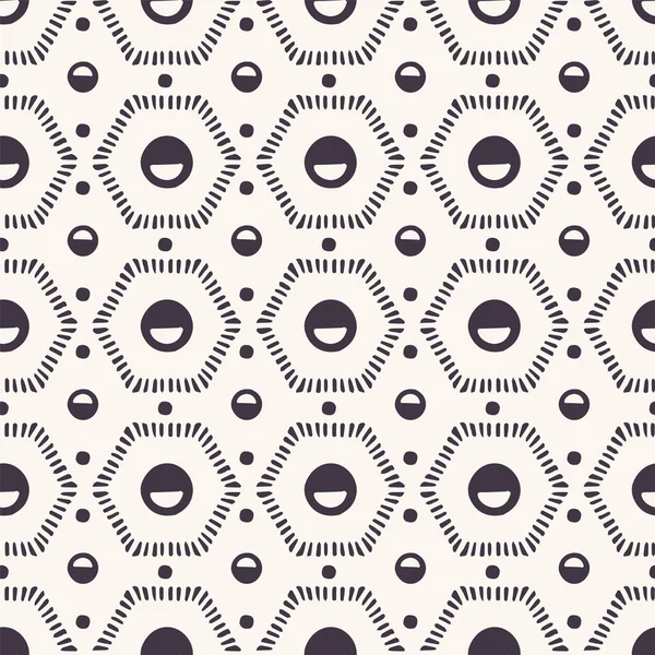 Seamless vector pattern. Dotted hexagonal quilt shapes. Repeating geometrical tile background. Monochrome surface design textile swatch. Modern black white wallpaper, hipster minimal all over. — Stock Vector