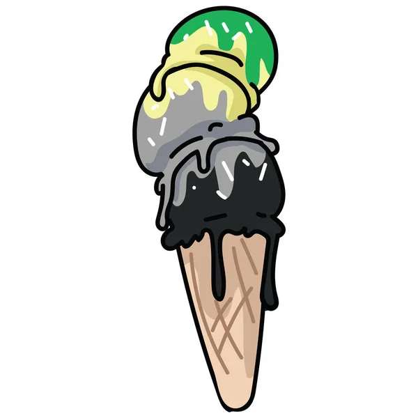 可爱的浪漫冰淇淋圆锥卡通矢量插图图案设置。阿罗Lgbtq甜对待元素的骄傲博客。夏季网络按钮的美味图形. — 图库矢量图片