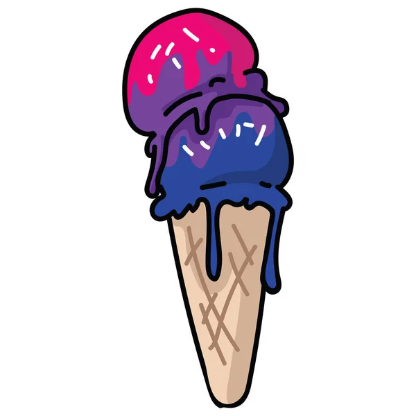 Lindo bisexuales helado cono de dibujos animados vector ilustración motivo conjunto. A los LGBTQ les encantan los elementos dulces para el blog de orgullo. Gráfico sabroso para botones web de verano . — Vector de stock