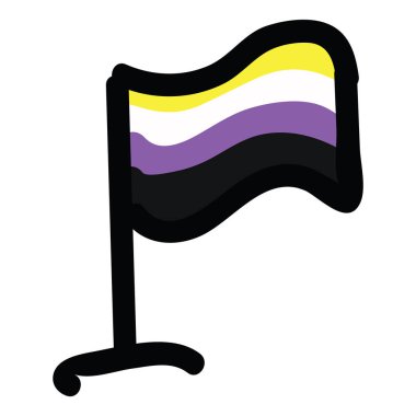  Sevimli olmayan ikili bayrak karikatür vektör illüstrasyon motifi seti. El gay blog, cinsellik grafik, trans web düğmeleri için izole Lgbtq gurur elemanları clipart çizilmiş.