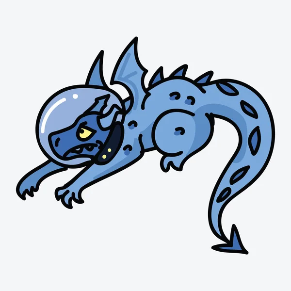 Cool Blue astronaut Dragon tecknad vektor illustration motiv set. Hand dras isolerade utrymme Saga element ClipArt för mytologi blogg, Star och Galaxy Graphic, Lizard webb knappar. — Stock vektor