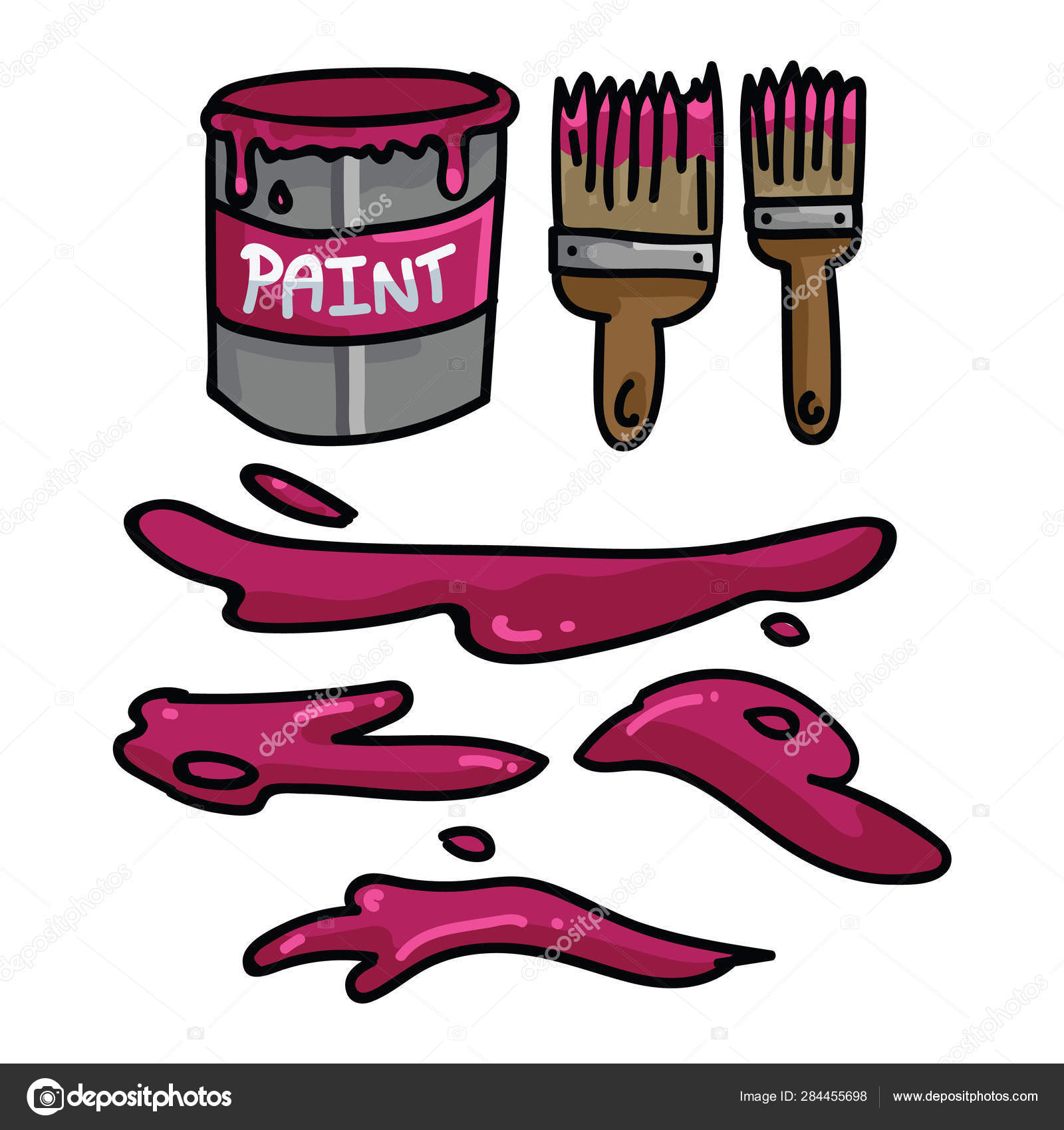Cute Paint Brush And Acrylic Splatter Cartoon Vector Illustration