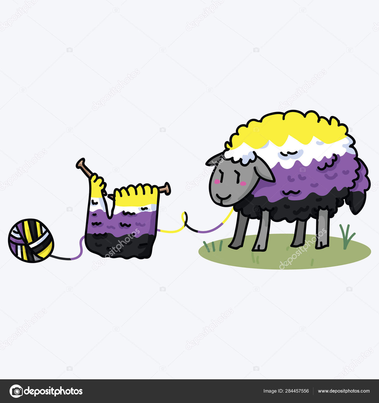 Cute Non Binary Fluffy Sheep Cartoon Vector Illustration Cute Non Binary Fluffy Sheep Cartoon Vector Illustration