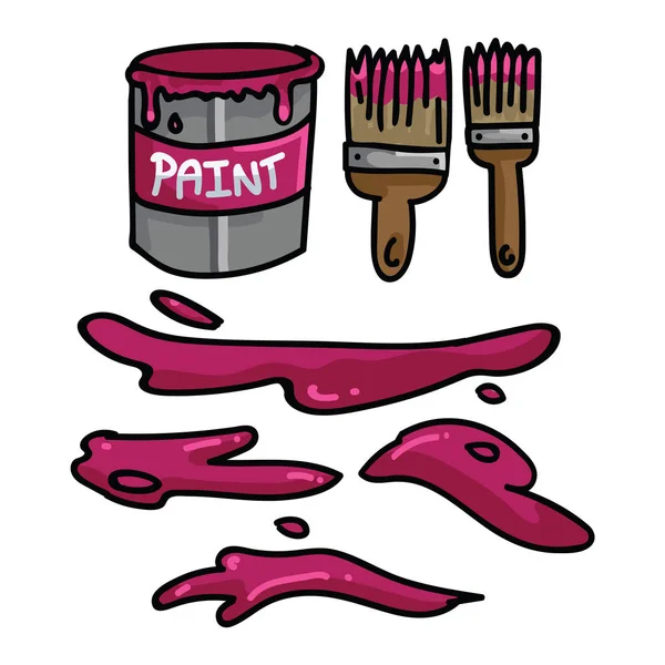 Pincel bonito e acrílico splatter desenho animado conjunto motivo ilustração vetor. Clipart de elementos de decoração isolados desenhados à mão para blog de renovação de casa, arte gráfica, botões de web splatter . — Vetor de Stock