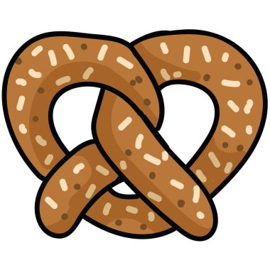 Sevimli simit karikatür vektör illüstrasyon motif seti. Fırın blog, bavyera bretzel grafik, gıda web düğmeleri için el çizilmiş izole taze pişmiş pasta elemanları clipart.