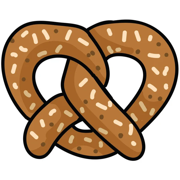 Sevimli simit karikatür vektör illüstrasyon motif seti. Fırın blog, bavyera bretzel grafik, gıda web düğmeleri için el çizilmiş izole taze pişmiş pasta elemanları clipart.