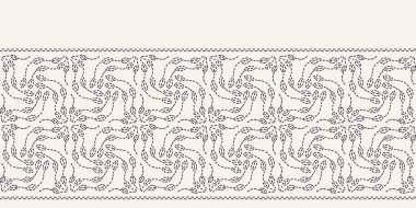 Yaprak çalışan dikiş nakış sınır deseni. Basit iğne işi El çizilmiş geometrik çiçek mozaik. Tekstil kurdele döşeme. Ekru krem ev dekorasyonu. Tek renkli sashiko tarzı. Dikişsiz vektör arka planı