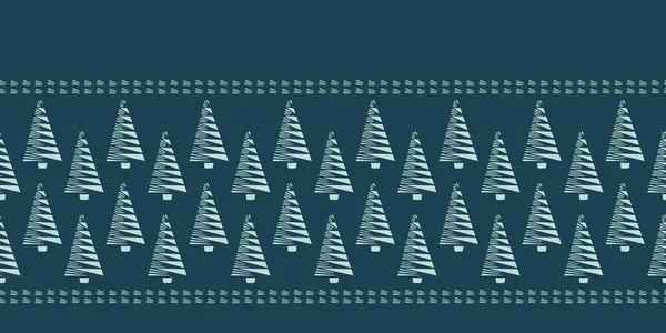Hand Drawn Stylized Christmas Tree Border Pattern Geometric Abstract Fir — Stock Vector