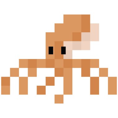 Sevimli 8 bit ahtapot illüstrasyon. Retro oyun sealife vektör. Piksel kafadanbacaklı clipart. 