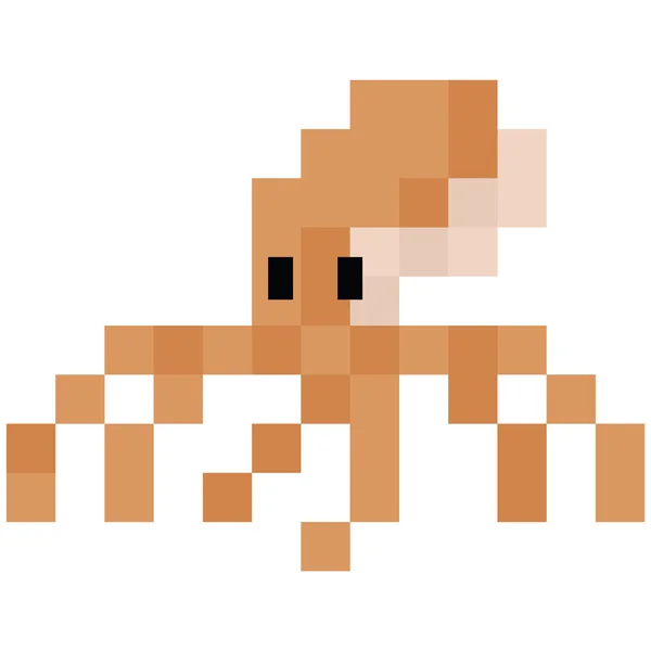 Cute Neo Mint Green Bit Octopus Vector Illustration Sealife Pixel Stock