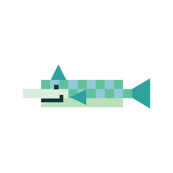 Cute Neo Mint Green Bit Mackerel Vector Illustration Sealife Pixel — Stock Vector