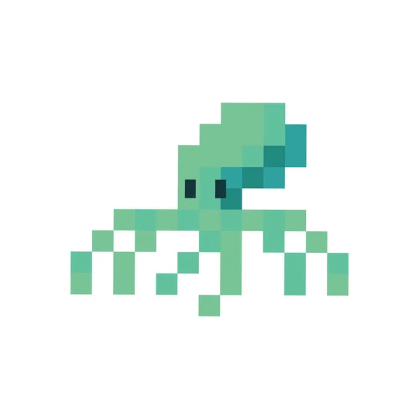 Cute Neo Mint Zielony Bit Ośmiornica Wektor Ilustracji Pixel Cliparty — Wektor stockowy
