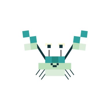 Sevimli neo nane yeşili 8 bit yengeç vektör illüstrasyon. Sealife piksel clipart. 