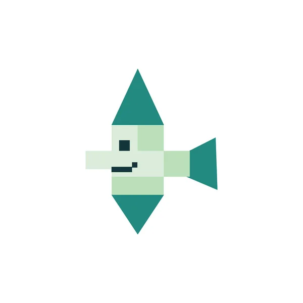 Niedlichen Neo Mintgrün Bit Tropischen Fisch Vektor Illustration Sealife Pixel — Stockvektor