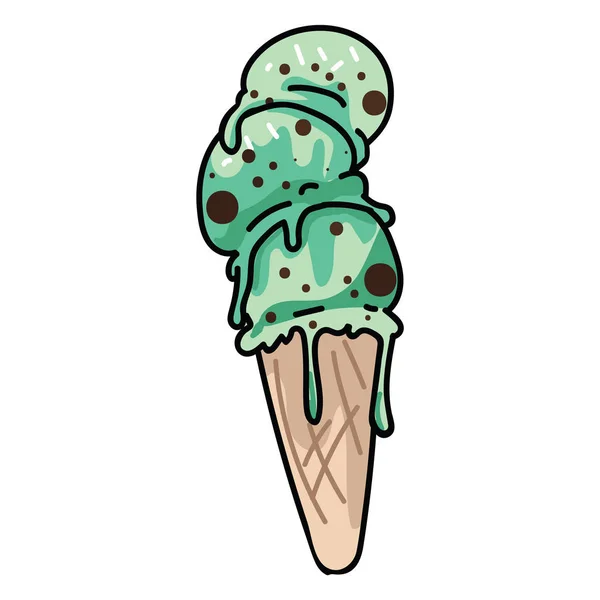 可爱的时尚新薄荷冰淇淋圆锥矢量插图 冰冻的夏季甜食剪贴画 — 图库矢量图片