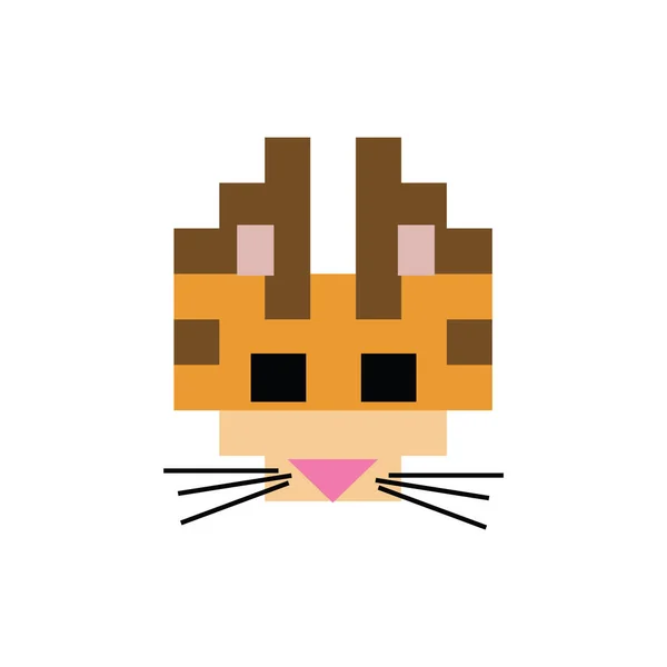 Cute Bit Kitty Cat Face Vector Illustration Pixel Pet Clipart — Stock Vector
