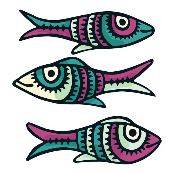 Ilustração Padrão Bonito Vetor Peixe Clipart Decorativo Vida Aquática — Vetor de Stock