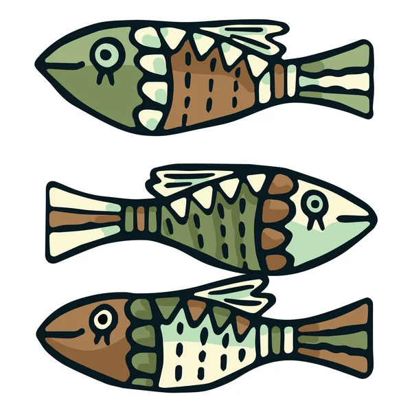 Niedlichen Grün Gemusterten Fisch Vektor Illustration Dekorative Maritime Lebensspange — Stockvektor