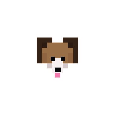 Sevimli 8 bit beagle köpek yavrusu yüz vektör illüstrasyon. Piksel pet clipart. 