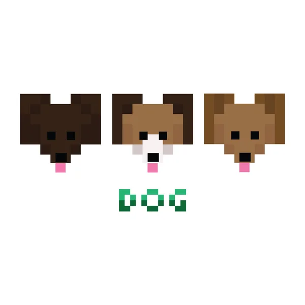 Carino Bit Cane Razza Faccia Vettoriale Illustrazione Pixel Pet Cucciolo — Vettoriale Stock