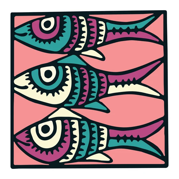 Lindo Tres Peces Clipart Baldosas Ilustración Colorida Decorativa Vector Vida — Vector de stock