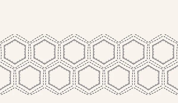 Decorative Running Stitch Embroidery Border Victorian Hexagon Needlework Pattern Hand — Stock Vector