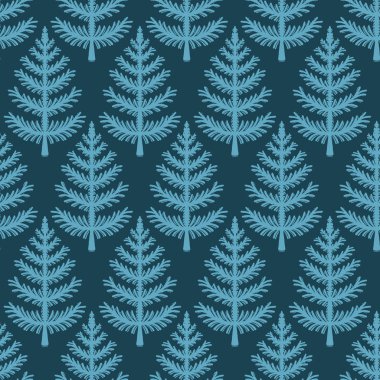 El çizilmiş stilize Noel ağacı deseni. Yeşil arka planda geometrik soyut Köknar Ormanı. Tüm baskı üzerinde sevimli kış tatili. Şenlikli Yule hediye sarma kağıt illüstrasyon. Dikişsiz vektör renk örneği