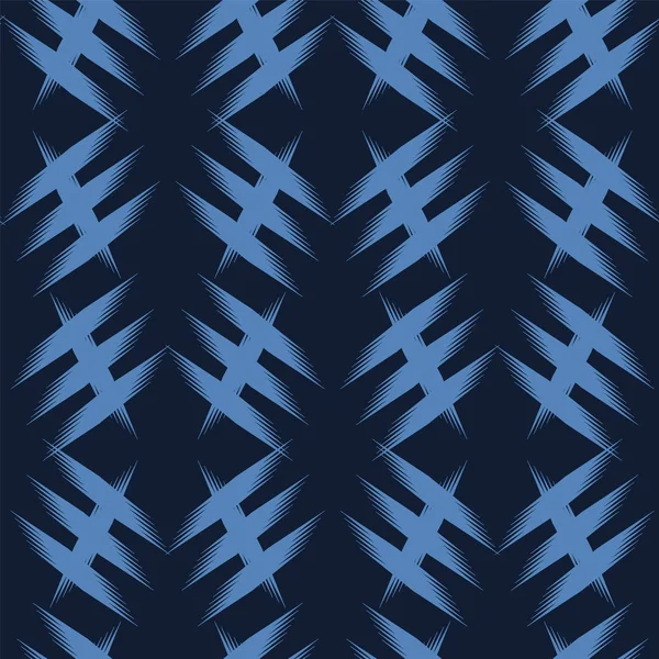 Moderní nedělené modré geometrické Ruby kříže. Opakující se abstraktní pozadí. Dekorativní monochromatický geo. Módní design z textilního povrchu. Celý tisk barvený textil. Bezproblémový vektorový vzor. — Stockový vektor
