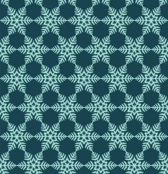 Hand Drawn Abstract Winter Snowflakes Pattern Stylish Crystal Stars Green — Stock Vector