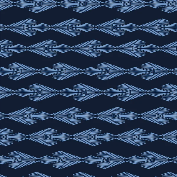 Moderno indigo azul geométrico mão desenhada diamante listra. Repetindo fundo abstrato. Geo monocromático ornamental. Têxtil de design de superfície na moda. Todo o tecido tingido de impressão. Padrão vetorial sem costura . — Vetor de Stock