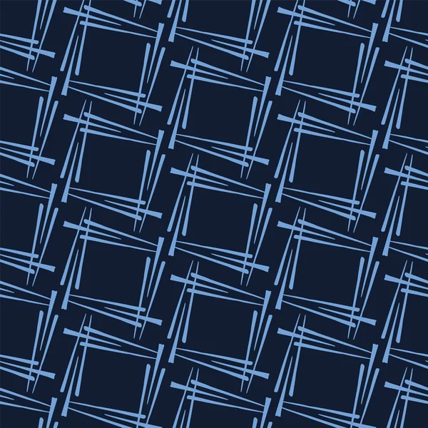 Moderno índigo azul geométrico dibujado a mano cuadrado. Repetir fondo abstracto. Geo monocromático ornamental. Textil de diseño de superficie de moda. Todo estampado de textiles teñidos. Patrón de vector inconsútil . — Vector de stock