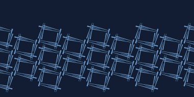 Modern çivit mavi geometrik el çizilmiş kareler sınır deseni. Soyut arka planı yineleme. Süs monokrom kenar. Trendy geo washi bant. Boyalı tekstil şerit döşeme afiş . Dikişsiz vektör