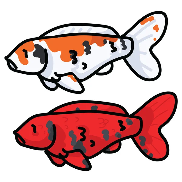 Linda ilustración vector de peces koi decorativos. Naranja manchado estanque vida clip arte . — Archivo Imágenes Vectoriales