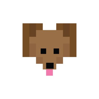 Sevimli 8 bit köpek yavrusu yüz vektör illüstrasyon. Piksel pet clipart. 