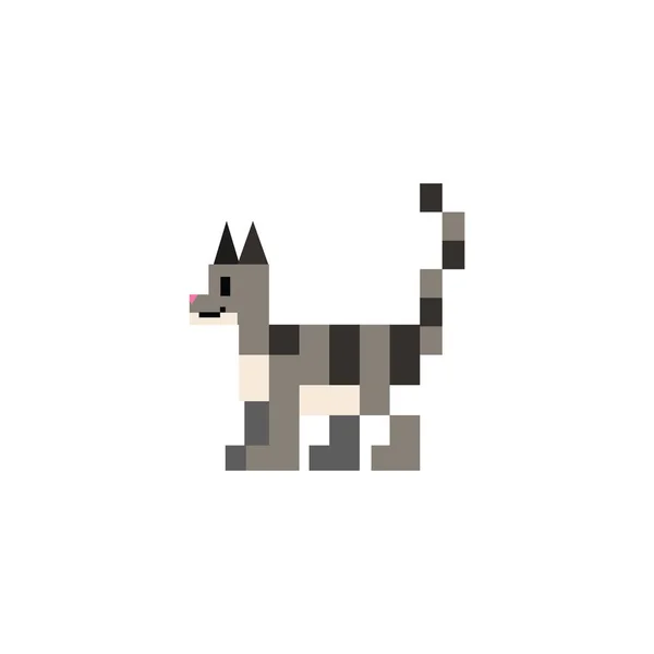 Söt 8 bitars grå katt vektor illustration. Pixel felint sällskapsdjur ClipArt. — Stock vektor