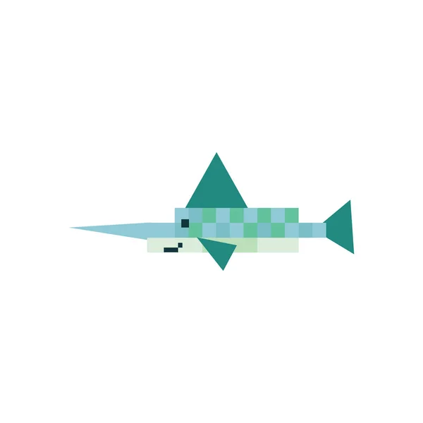 Bonito neo hortelã verde 8 bit espada vetor ilustração. Clipart pixel Sealife . — Vetor de Stock