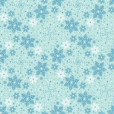El çizilmiş soyut kış kar taneleri desen. Şık kristal yıldızlar. Buz mavisi arka plan. Baskı nın her yerinde zarif sade bir tatil. Şenlikli hediye ambalaj kağıt yule illüstrasyon. Dikişsiz vektör swatch.