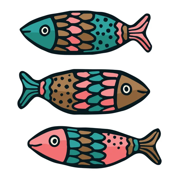 Linda ilustración de vectores de peces con dibujos. Clipart decorativo de la vida marina . — Vector de stock