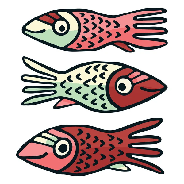 Linda ilustración de vectores de peces rojos con dibujos. Clipart decorativo de la vida acuática . — Vector de stock