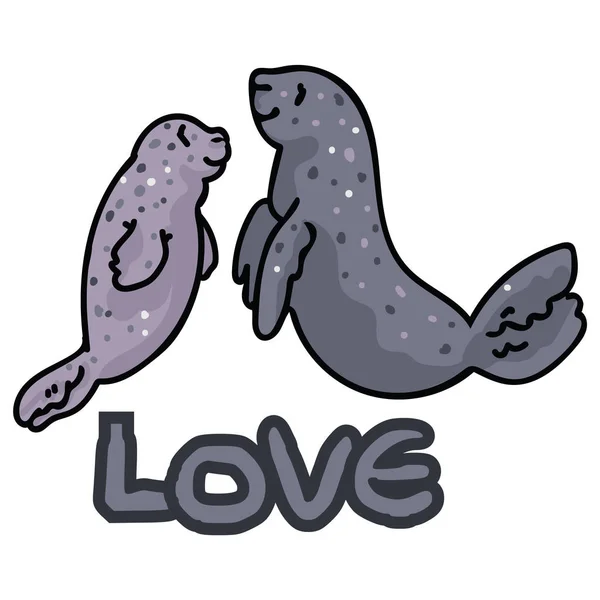Cute Mother Child Seal Clipart Hand Drawn Parental Sea Mammal — Stock Vector
