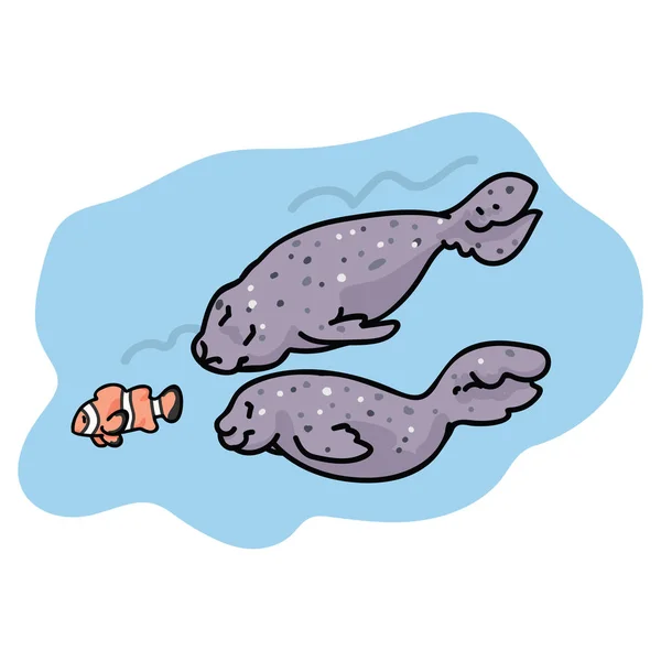 Dois Focas Caçar Vetor Peixe Palhaço Oceano Clipart Sealife — Vetor de Stock