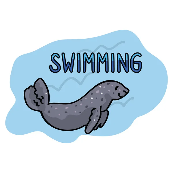 Cute Swimming Seal Vector Typography Sea Life Animal Clipart — Stock Vector