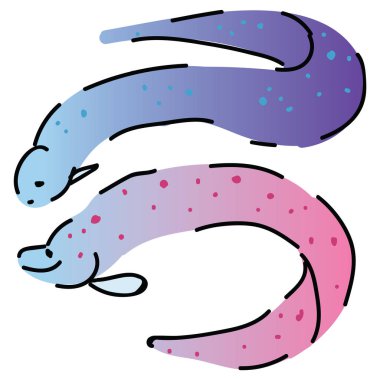 İki sevimli okyanus yılan balığı vektörü. Sealife hayvan clipart. 