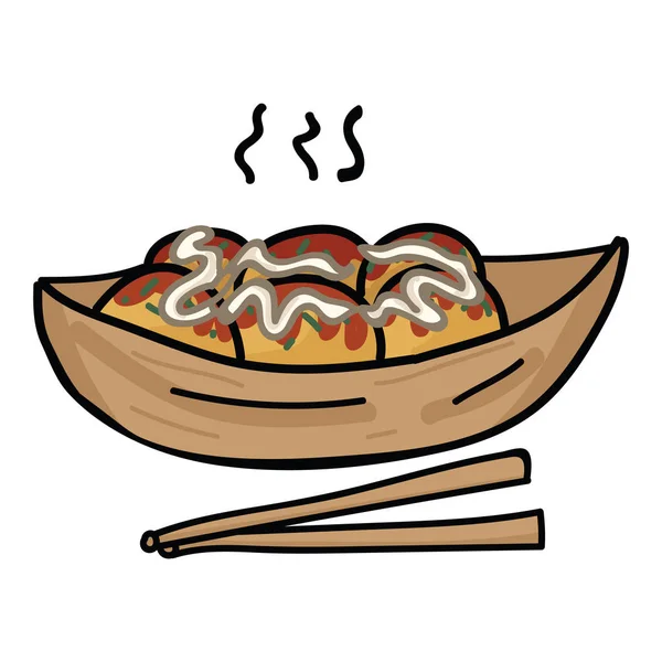 Cute Takoyaki i wektor Chopstick. Japońska przekąska jedzenie clipartów. — Wektor stockowy